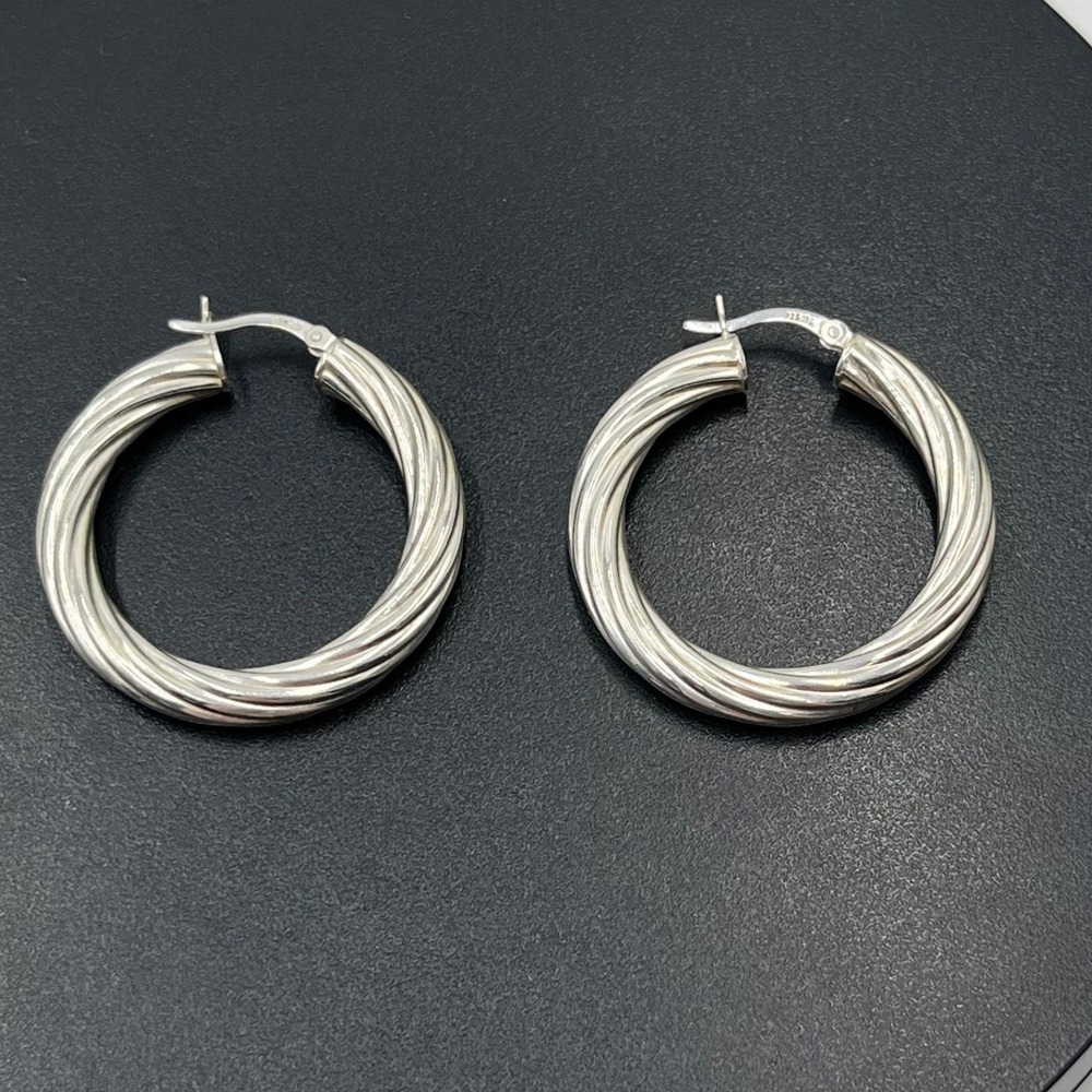 BS Sterling‎ Silver 925 Twisted Lightweight Hoop Earrings 1.5"